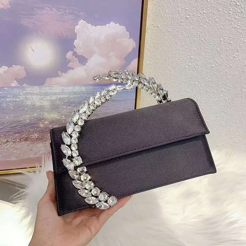 Dinner Bag Satin Metal Handheld Women Handbag Crystal Shiny Rhinestones Dia Evening Wedding Party Clutch Purse Shoulder Bag KQ