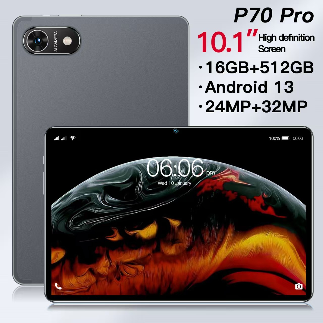New 10.1-inch P70 Android 16+512G Global language front and rear HD cameras metal case 5G tablet