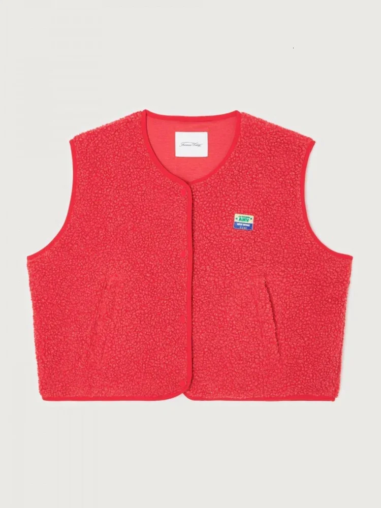 Womens Fashion Vintage Single Breasted Lamb Vest Sleeveless Pockets O Neck Tops 2025 Lady Spring Woolly Blended Coats 250506