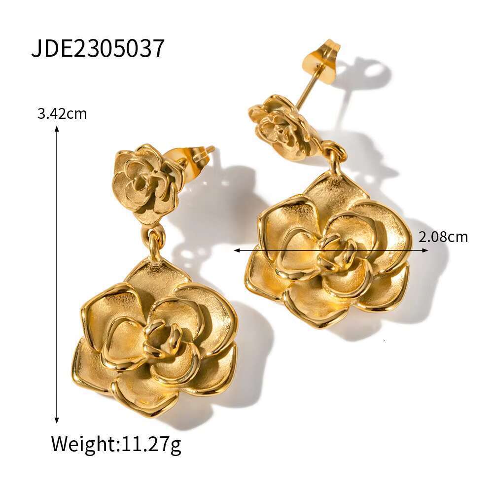 Non fading waterproof rose petal earrings made of stainless steel, luxurious and elegant women's accessories