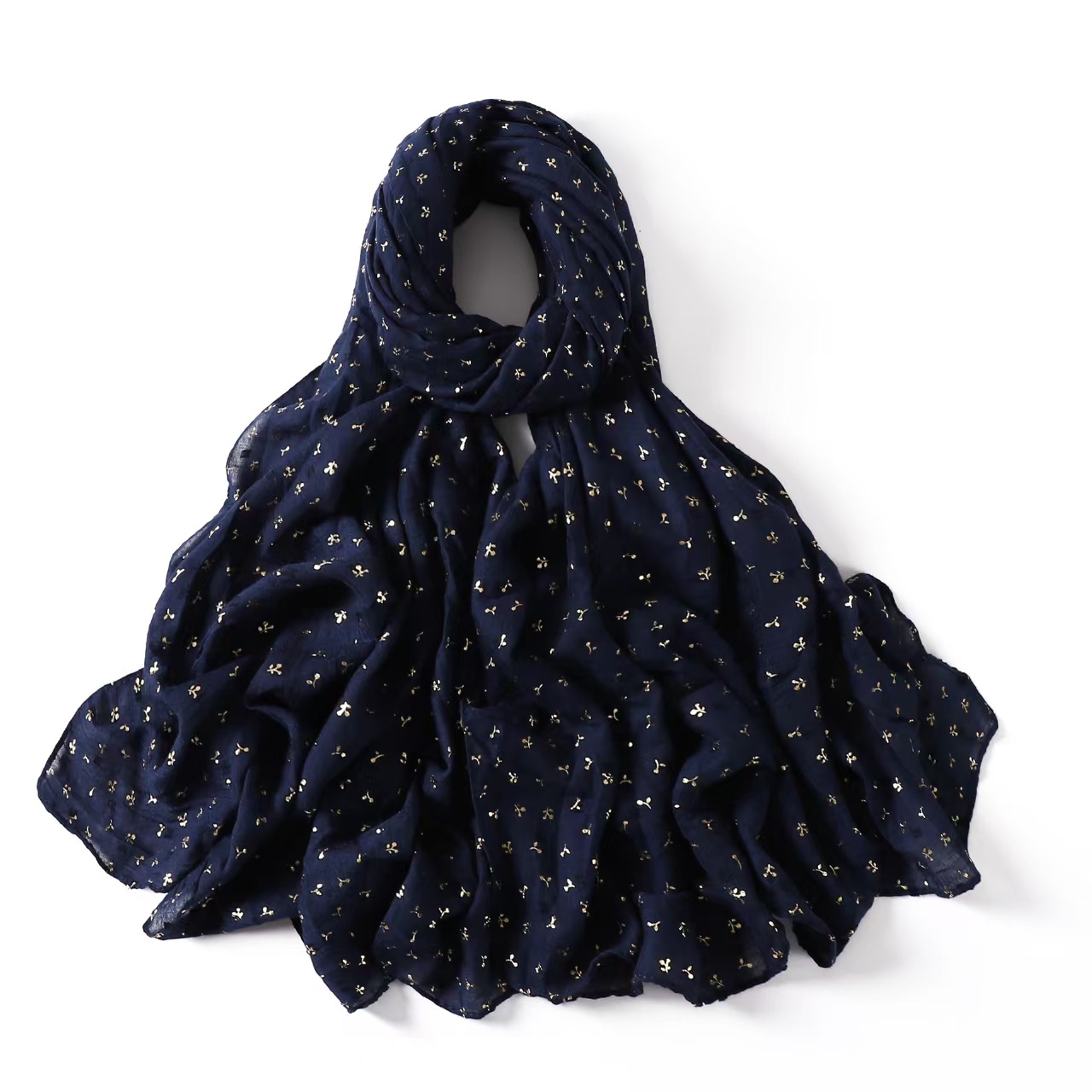 T681 gold printed solid color cotton and linen long scarf cotton jacquard cut flower scarf monochrome sunscreen shawl summer women's thin