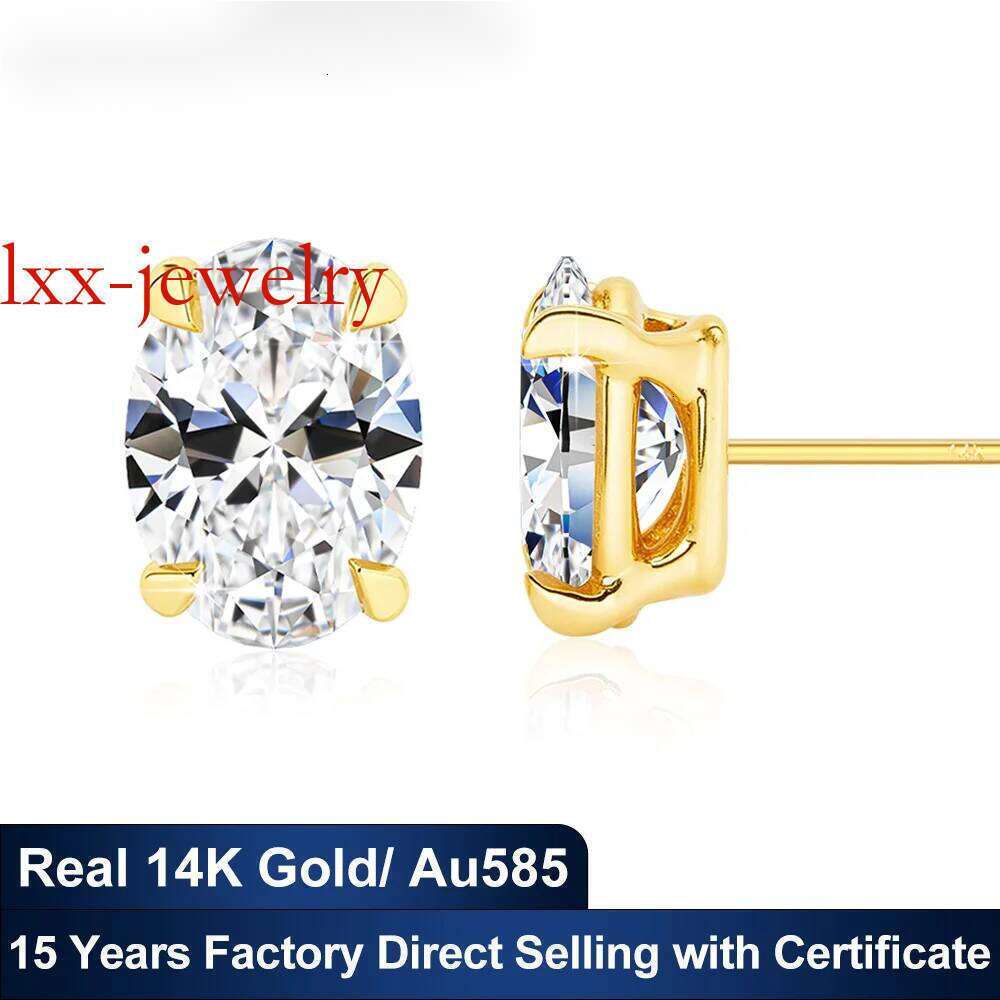 Classic 14K Gold Oval Cut Moissanite Dia Stud Earrings for Women 0.5ct 1ct 2ct Elegant Bride Wedding & Engagement Jewelry