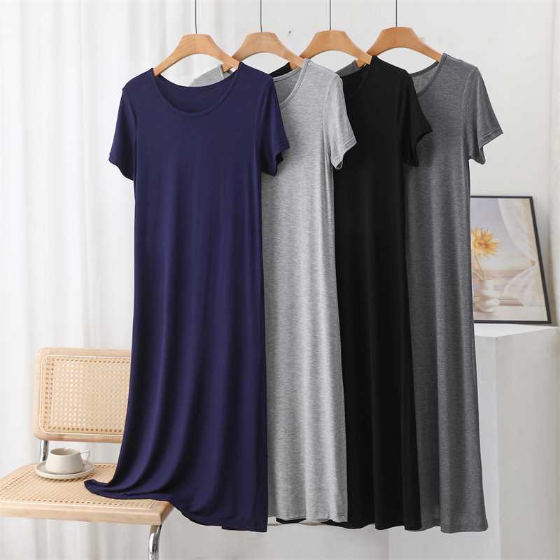 D120 Large size dress women's round neck nightdress spring and summer loose large size home underwear mid-length skirt