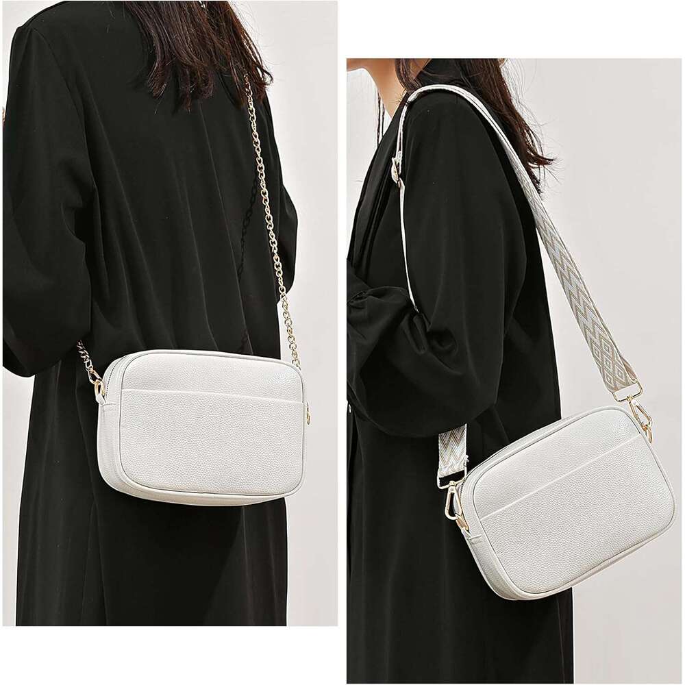 Crossbody Women Leather Handbags Shoulder Bags Ladies Camera Cross Body Bag with Adjustable Wide Strap and Chain for Travel Shopping Work Daily Use