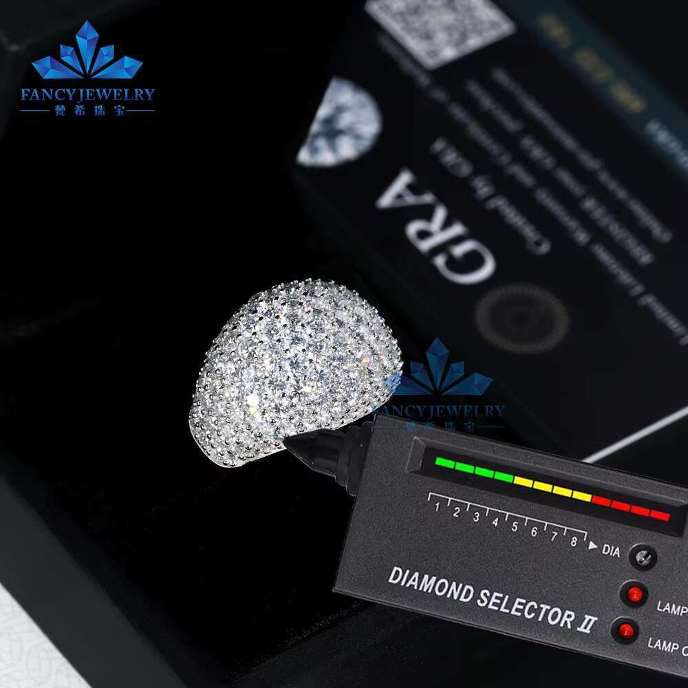 Pure silver rhodium plated all ice silica ring with circular cut hip-hop style Cuban men and women