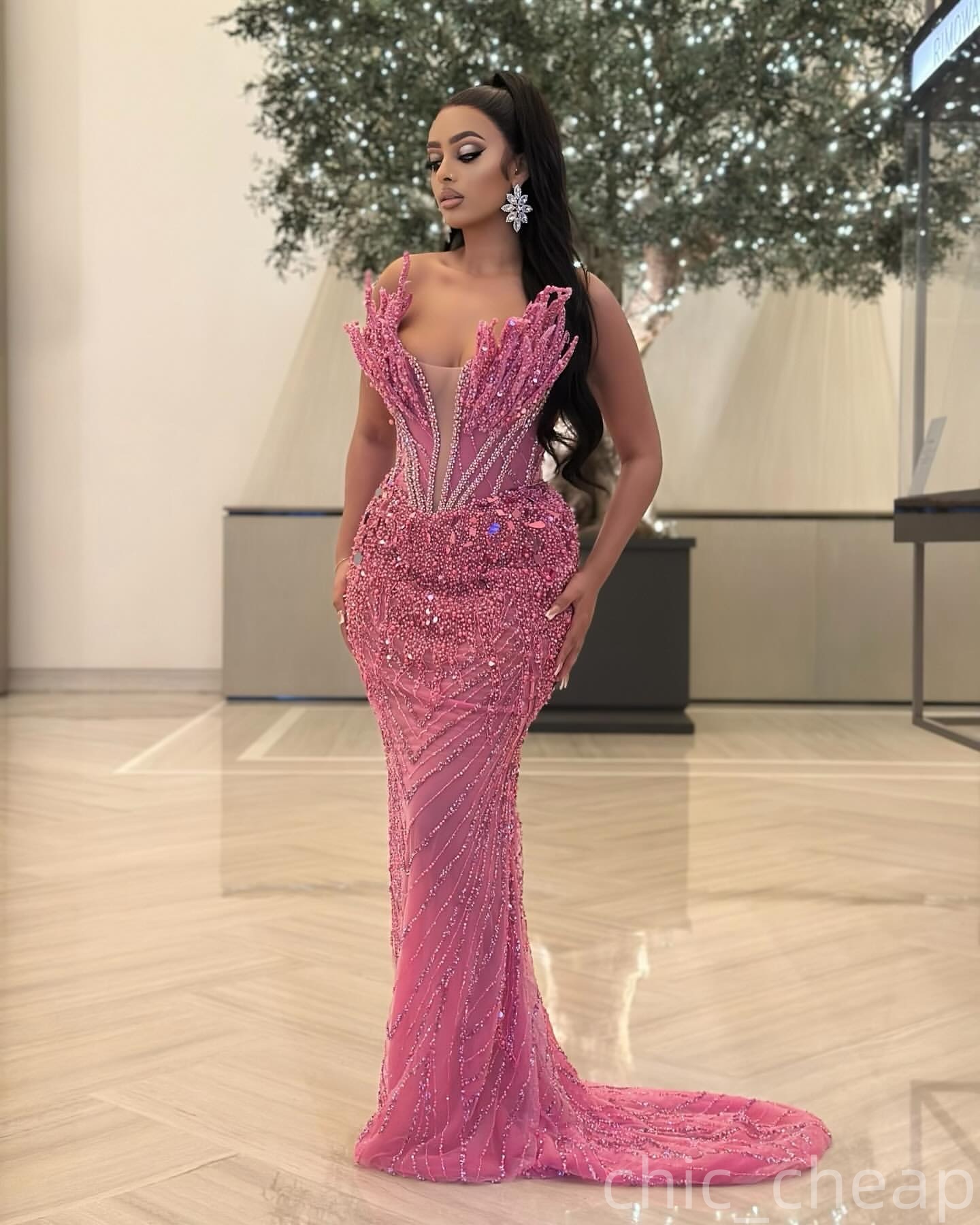 Blush Pink Mermaid Plus Size Prom Dresses 2025 Crystals Sequined Sweetheart Evening Formal Party Second Birthday Engagement Gowns Dress For Special Oc