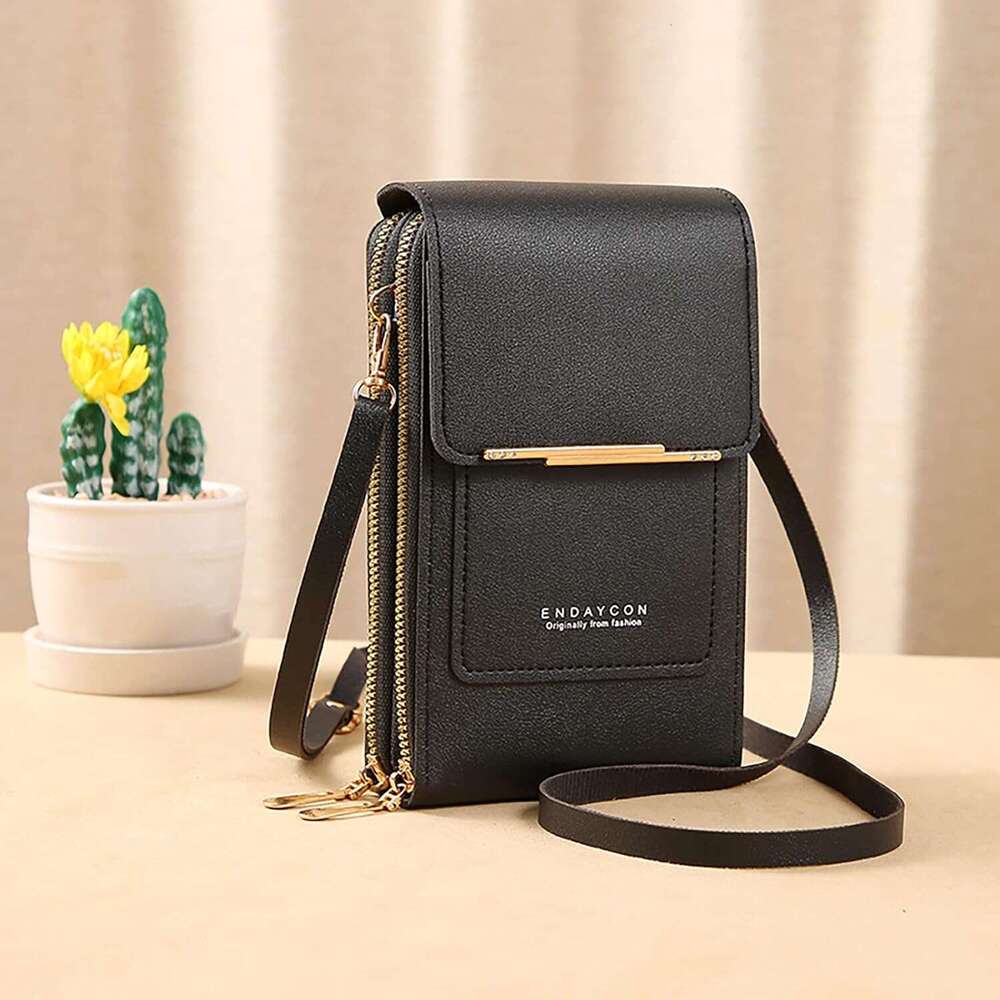Bag Women Multi-Pockets, Leather Ladies Cross Body Handbags Phone Pouch with Long Strap Zips Card Slots Cellphone Shoulder Bags Coin Purse Wallet Blac