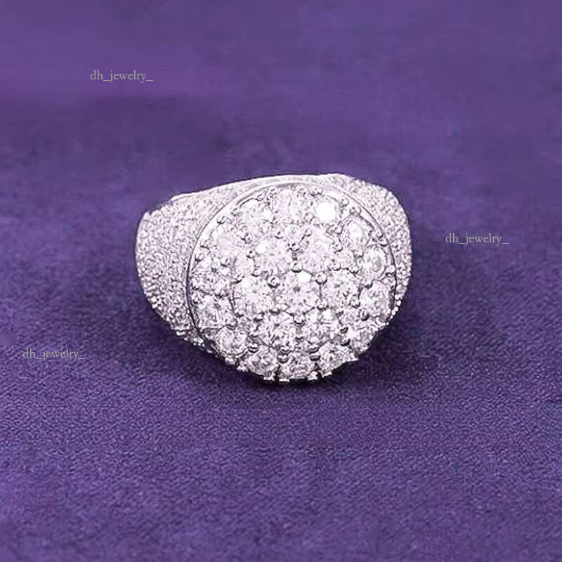 2024 Hip Hop Fine Jewelry Passd Dia Tester Sier Iced Out VVS Moissanite Cluster Prong Dome Ring for Men Women
