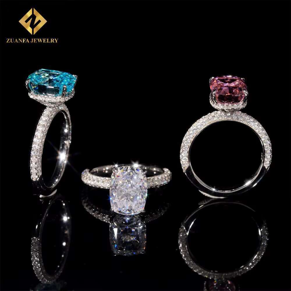 Vintage silver engagement wedding men's chilled hip-hop accessories cushion cutting women's colorful 5A cubic zirconia ring