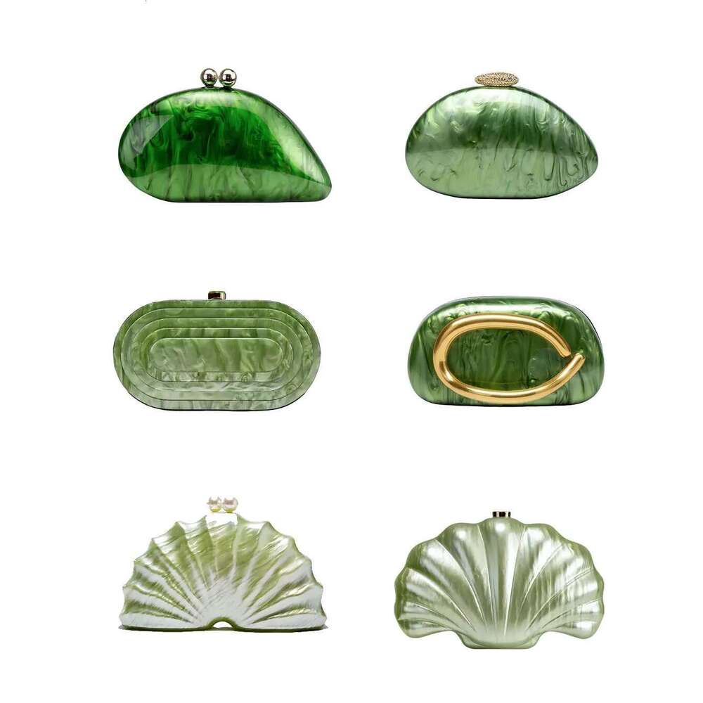 2025 Green Box Bag Mini Phone Women Acrylic Clutch Shoulder Brand Handbags Marble Evening Purse Wedding Tail Beach