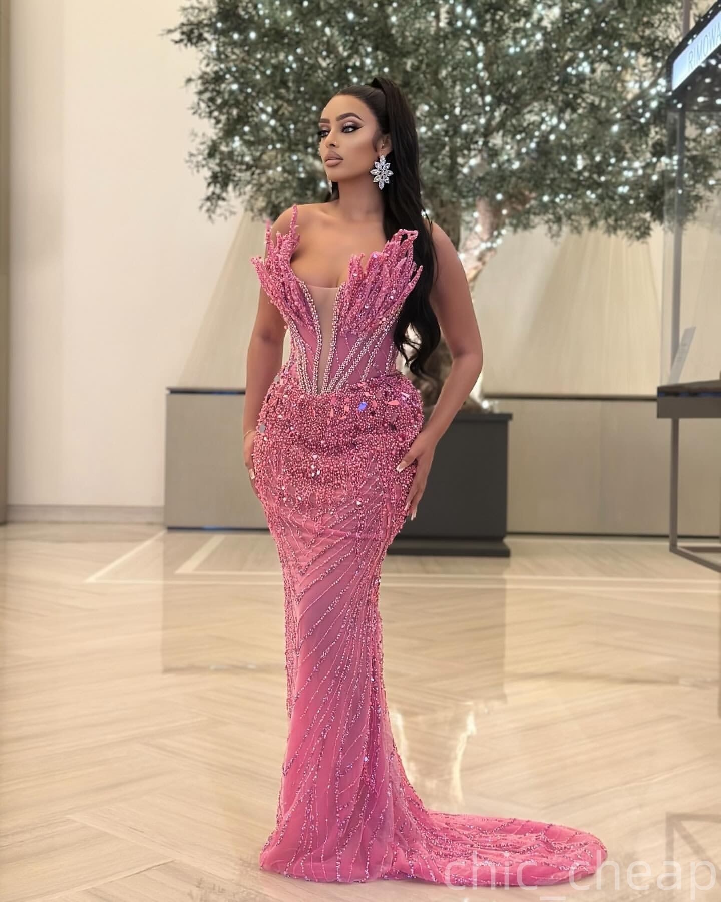 Blush Pink Mermaid Plus Size Prom Dresses 2025 Crystals Sequined Sweetheart Evening Formal Party Second Birthday Engagement Gowns Dress For Special Oc