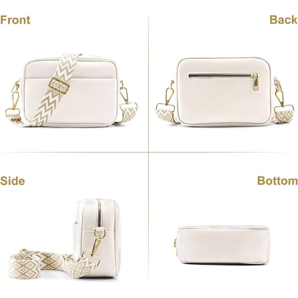 Crossbody Women Leather Handbags Shoulder Bags Ladies Camera Cross Body Bag with Adjustable Wide Strap and Chain for Travel Shopping Work Daily Use