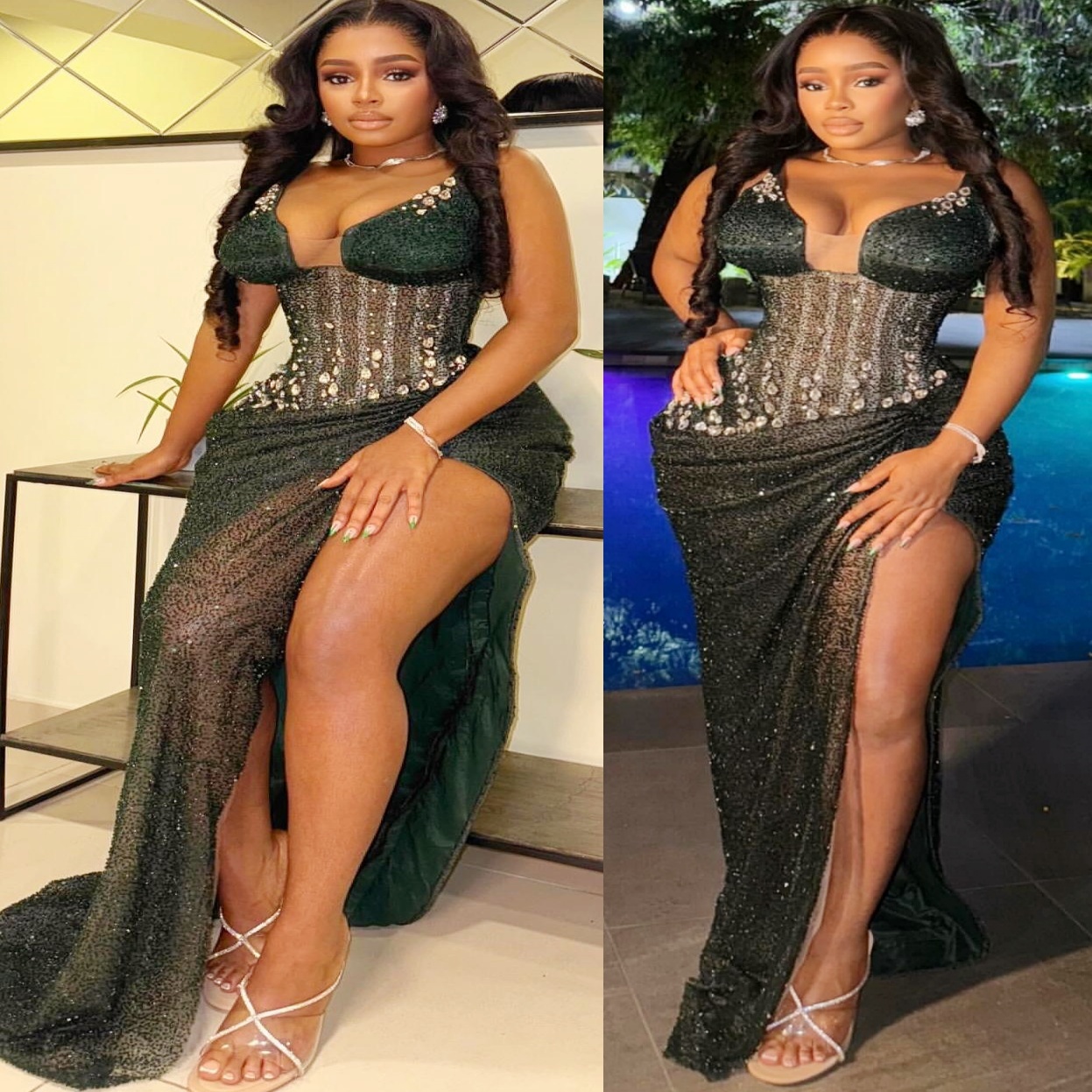 Dark Green Sheath Plus Size Prom Dresses 2025 Spaghetti Crystals Sequined Evening Formal Party Second Birthday Engagement Gowns Dress For Special Occa