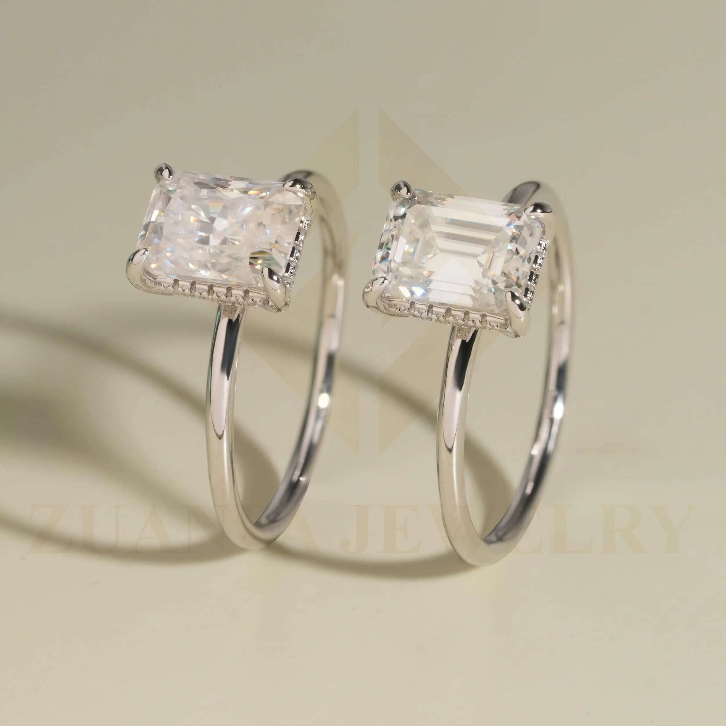 2ct Halo Setting Fancy Cut Solitaire Moissanite 18k White Gold Plated Wedding Ring Silver 925 Engagement Ring