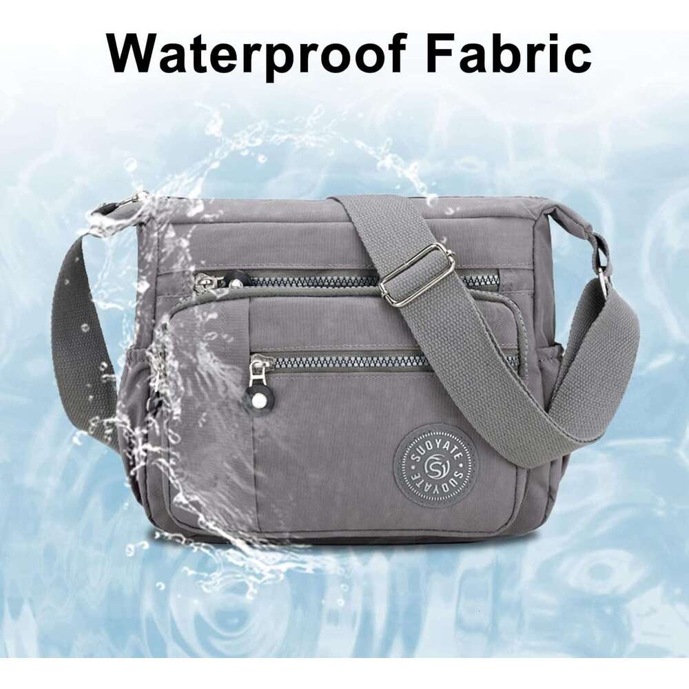 Womens Nylon Crossbody Waterproof Multi-Pocket Shoulder Tote Lightweight Travel Messenger Bag