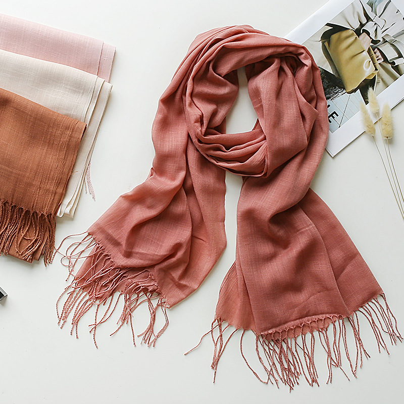 K682 Pure color bamboo scarf for women New 130g imitation cotton and linen single color tassel warm gauze scarf shawl travel gift