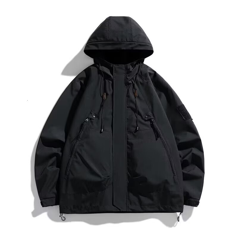 Men's Raincoat 2024 Spring and Autumn New Trendy Brand Loose Workwear Windproof Waterproof Jacket Hooded Mountaineering Coat
