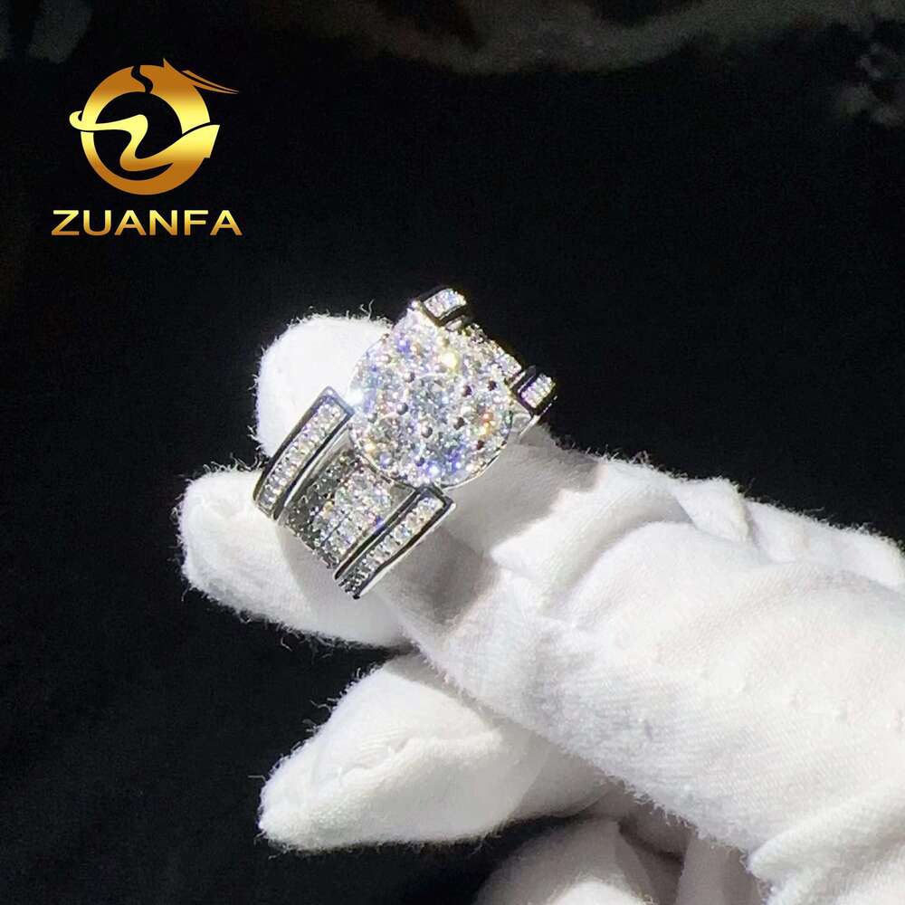 Zuanfa jewelry cluster silica pure silver ice out men's Cuban ring