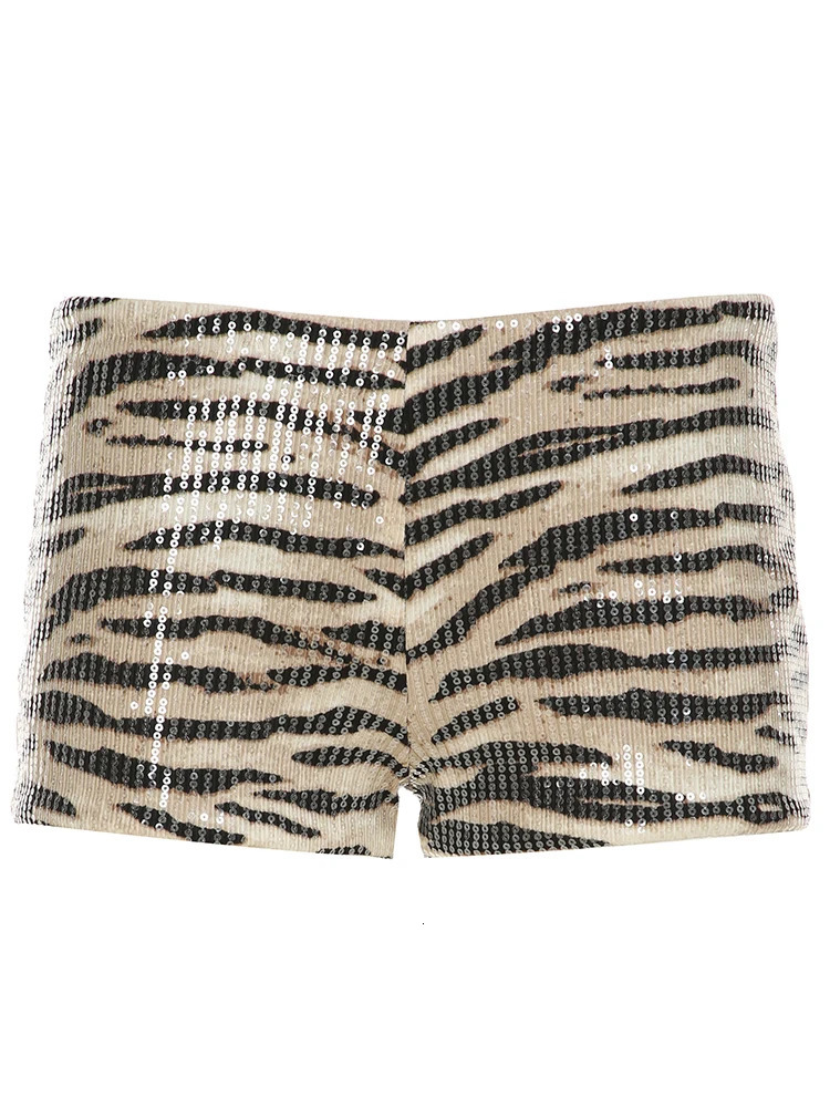 Cuteandpsycho Zebra Stripe Glitter Shorts Y2K Fashion Slim Waist Bottom Casual Pants Knitted Womens Wear 250430Z