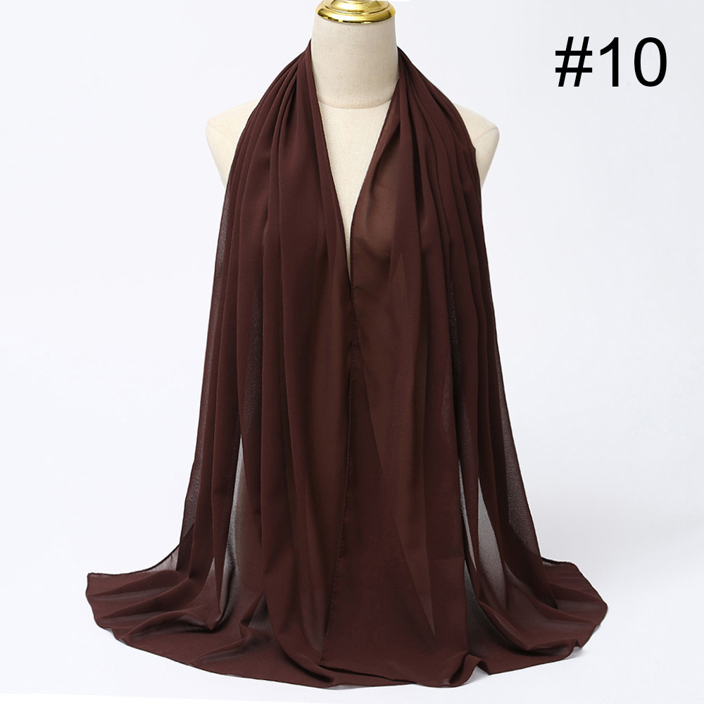 K683 Cross-border monochrome chiffon long scarf Pearl chiffon scarf hijab casual all-match chiffon gauze scarf long scarf shawl