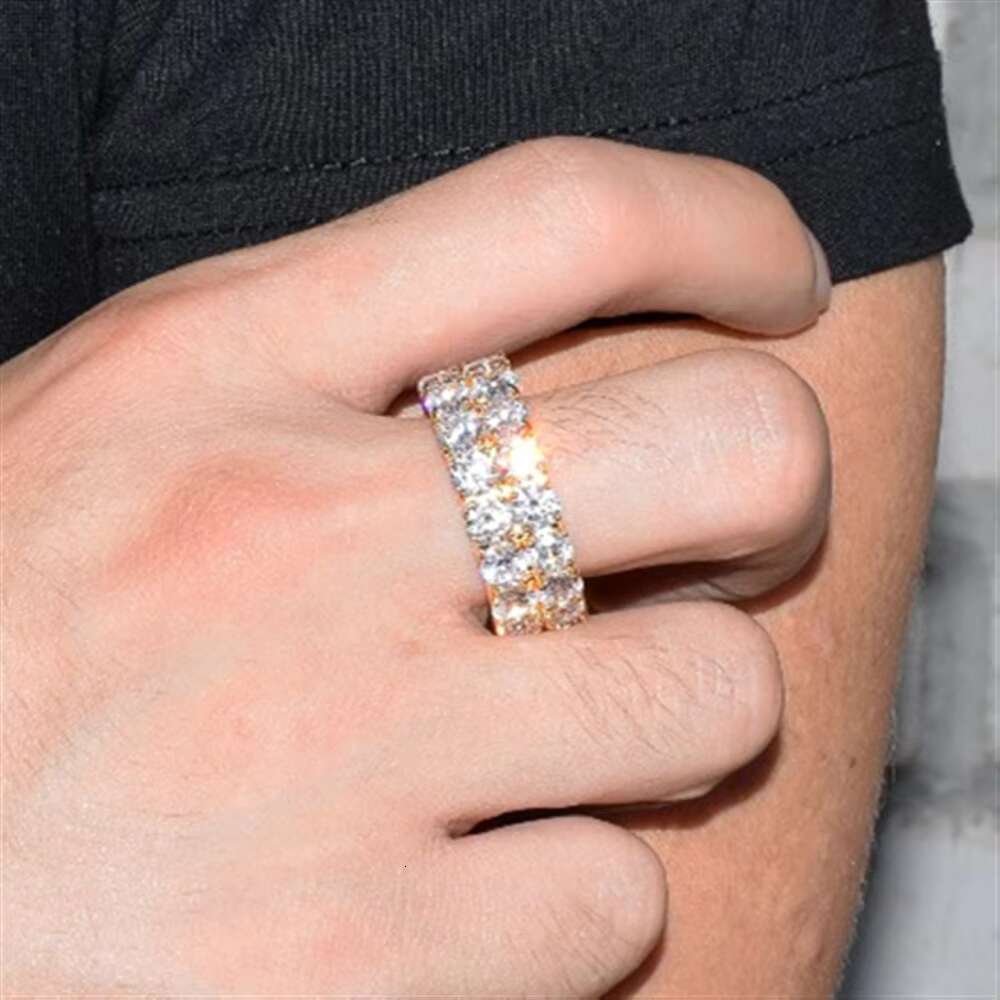 S2047 Pure Silver Silica Handmade Men's Boutique Jewelry, Iced Hip Hop Cuban Link Ring, Gold Plated