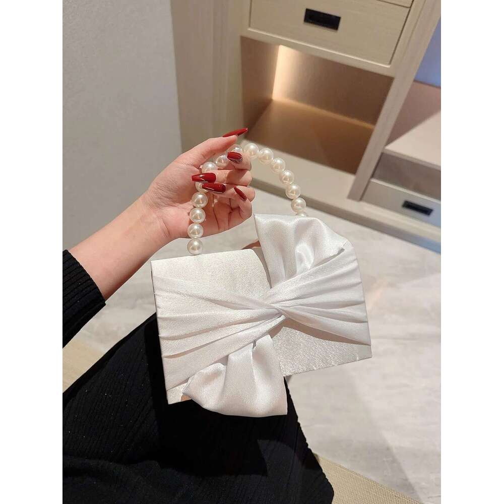 Dinner Bag Lady Exquisite Flower White Wedding Faux Pearl Handheld Banquet Evening Party Prom Dress Bag KQ