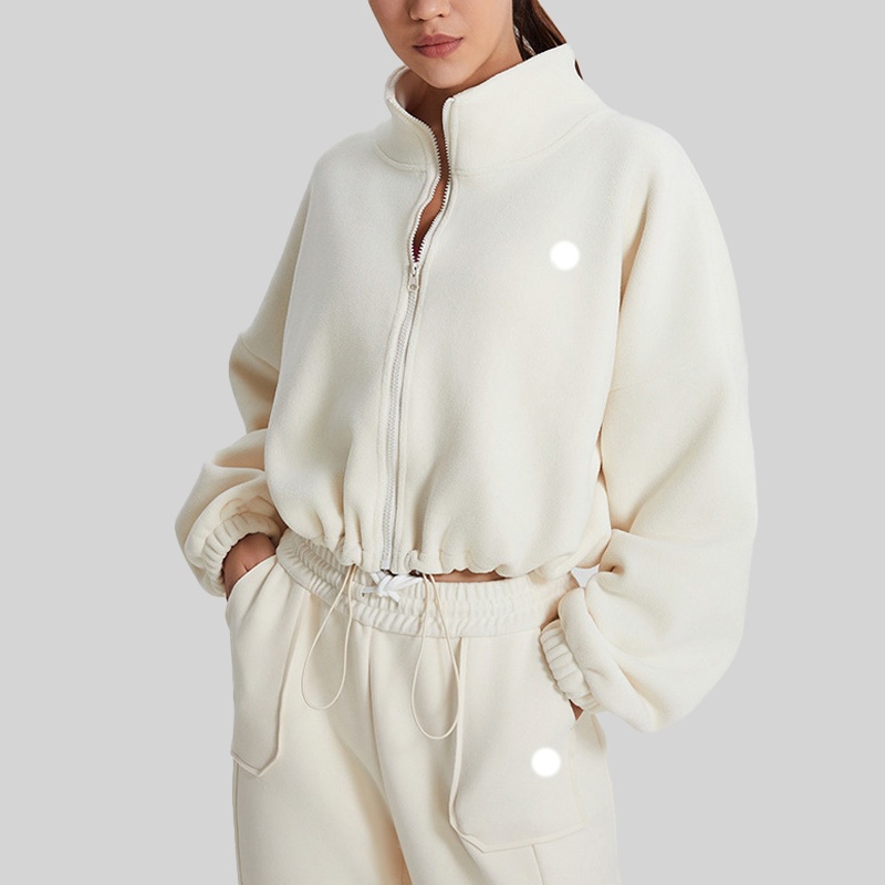 Yoga Sweatshirts Cropped Jacket Cozy Day Full Zip Jackets Slightly Puffy Sherpa Coats Polar Fleece Cropped Wintry Mix Jacket Slouchy Mock Neck Sweater Silver 3D