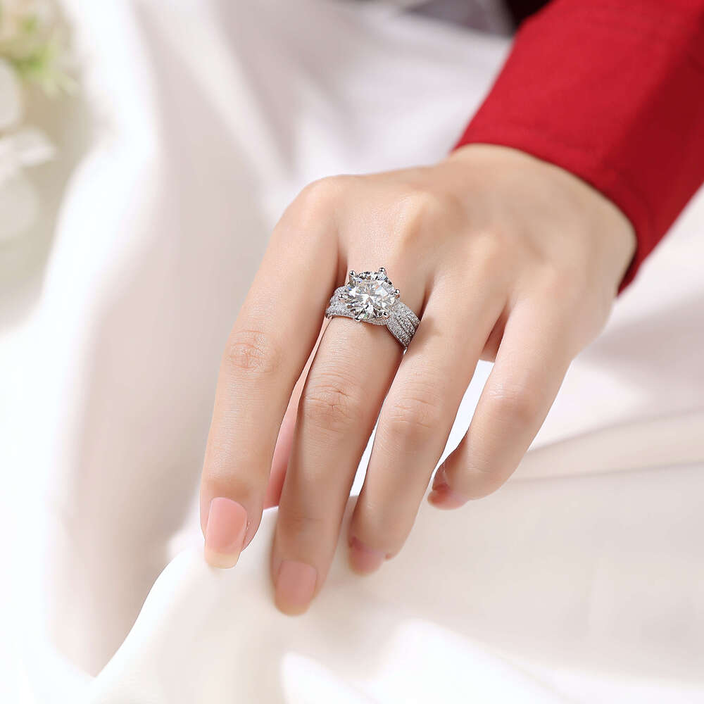 Silver plate, platinum long stick, bread, moissanite, dragon, wedding engagement ring for women