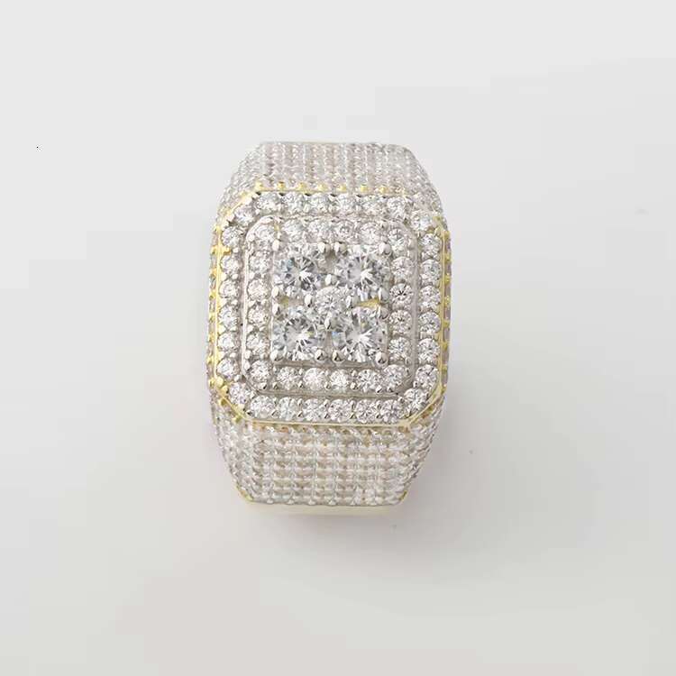Lucky Hiphop Men's and Women's Boutique Jewelry Pure Silver Iced Square VVS Sandstone Ring with GRA Certificate