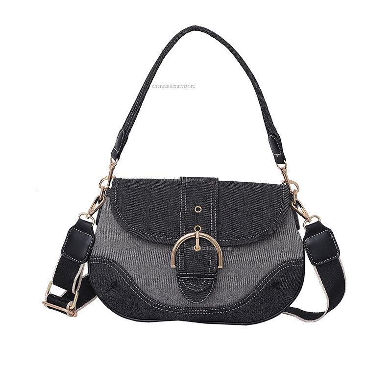 2025 Women's Cowboy Shoulder Bag Comparison Splicing Designer Bag Saddle Crossbody Bag Fashion Magnetic Buckle High Quality Commuter Bag Shopping