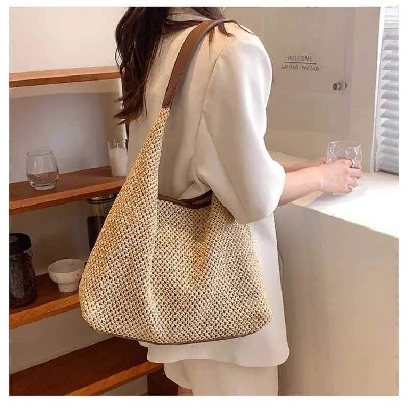 Womens - Summer Shoulder Straw Tote Bag For Casual & Beach Style New Free Delivery Designer Bag