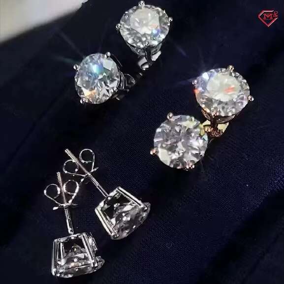 Popular for women 2ct round bright cut pointed inlaid sier rose gold electroplated VVS silica earrings