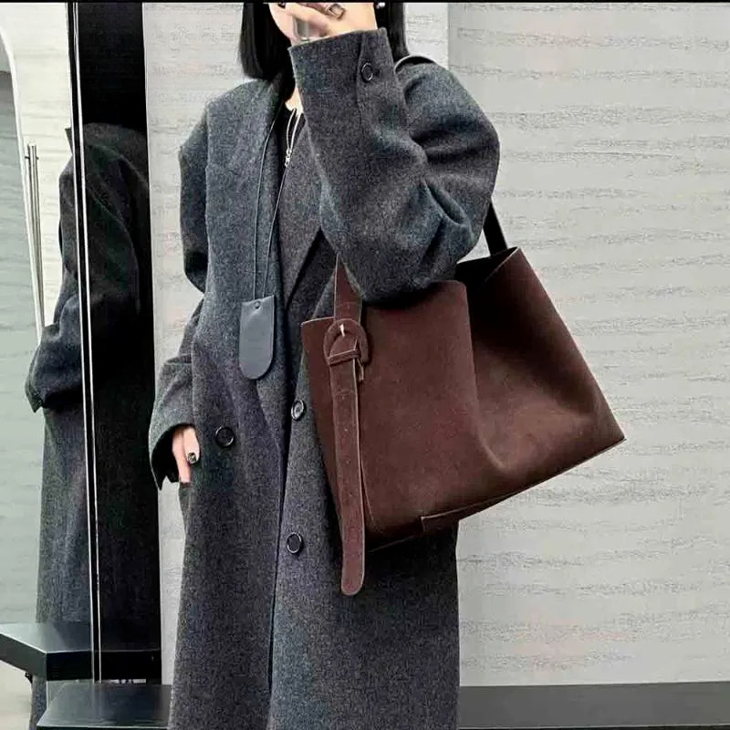 Tote Bags Women - Oversized Suede Handbag, Cow Leather Handbags, Retro Style Shoulder Bag For Winter New Free Delivery Designer Bag