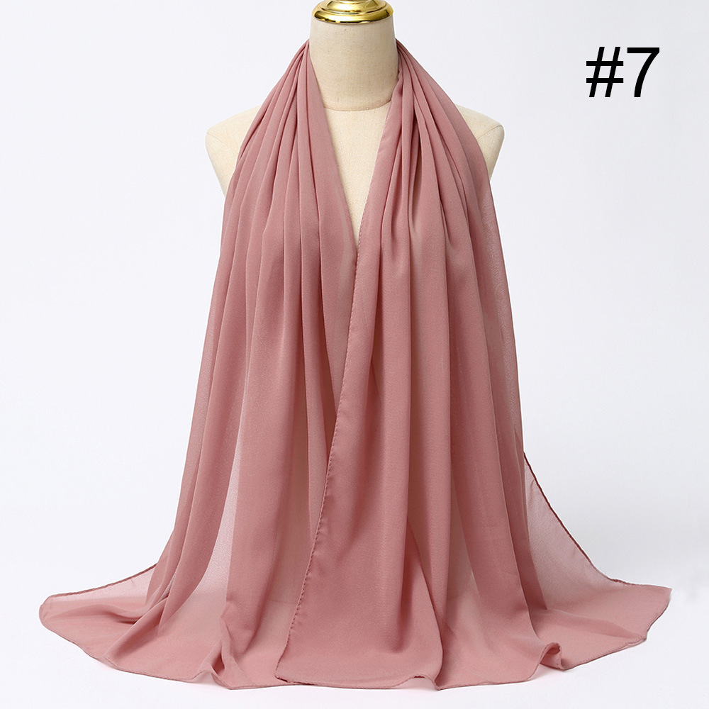 K683 Cross-border monochrome chiffon long scarf Pearl chiffon scarf hijab casual all-match chiffon gauze scarf long scarf shawl
