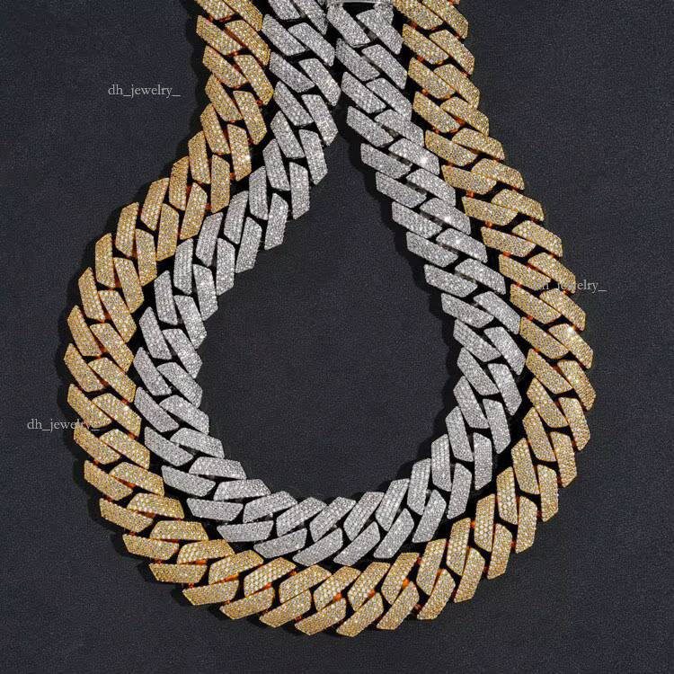 15mm 20mm Gold Sterling Sier Hip Hop Moissanite Dia Cuban Link Chain Necklace for Men