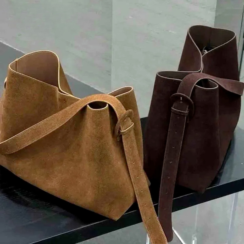Tote Bags Women - Oversized Suede Handbag, Cow Leather Handbags, Retro Style Shoulder Bag For Winter New Free Delivery Designer Bag