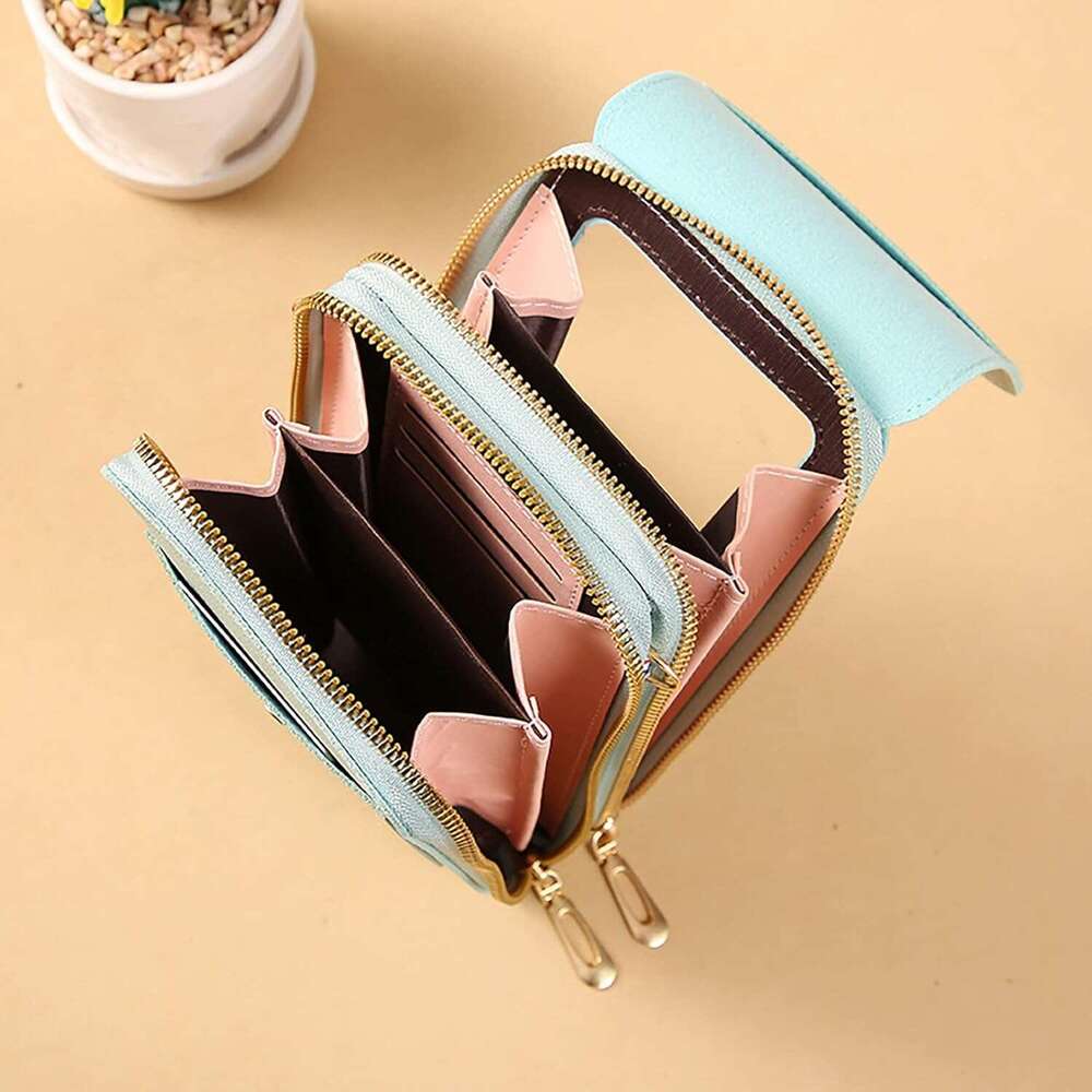 Bag Women Multi-Pockets, Leather Ladies Cross Body Handbags Phone Pouch with Long Strap Zips Card Slots Cellphone Shoulder Bags Coin Purse Wallet Blac