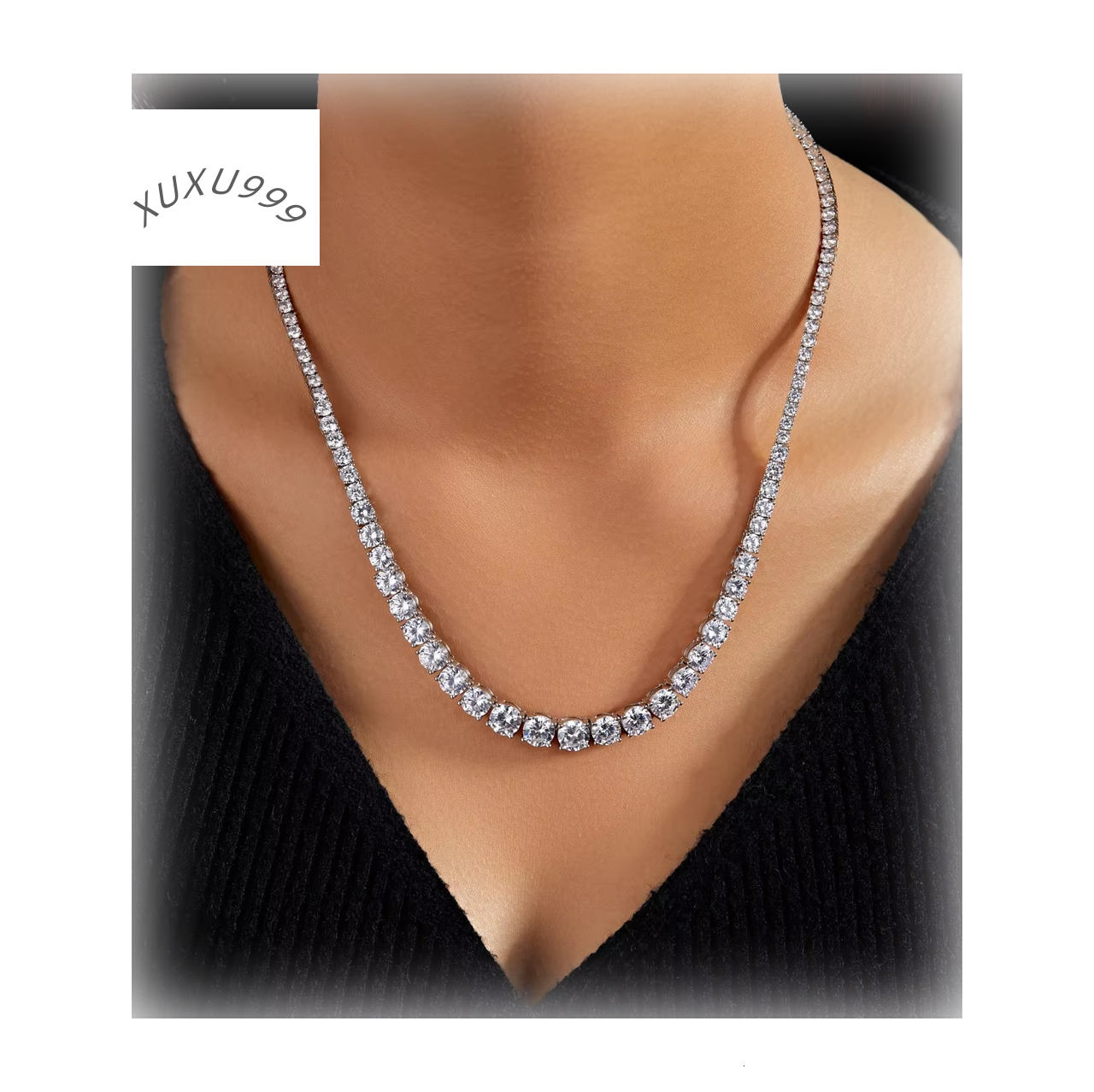 Tennis Necklace Claw Setting Cubic Zirconia Rose Gold Plating Copper Rhodium Colors Women Chain