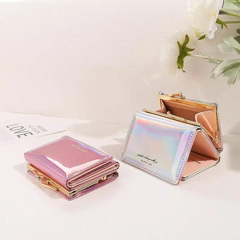 Free Shipping Wallets Trend Women Wallet Bags Letter Print Laser Short Change Purse Bag PU Leather Small Money Coin Card Holder Designer Bag Luxury Ba