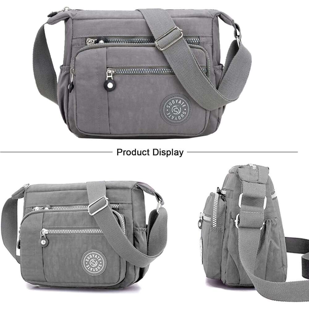 Womens Nylon Crossbody Waterproof Multi-Pocket Shoulder Tote Lightweight Travel Messenger Bag