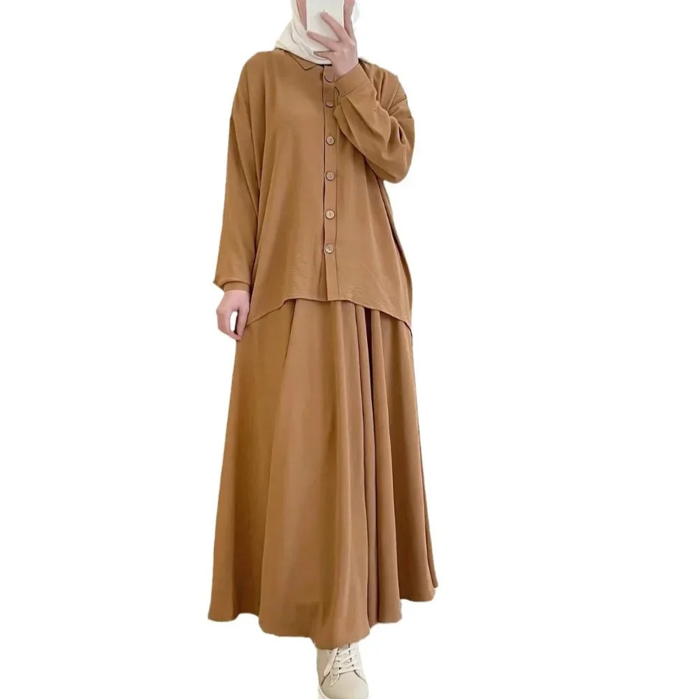 Muslim suit womens top skiing ensemble single chest Morocco Dubai Islamic long Arab clothing Ramadan 2piece set 250430Z