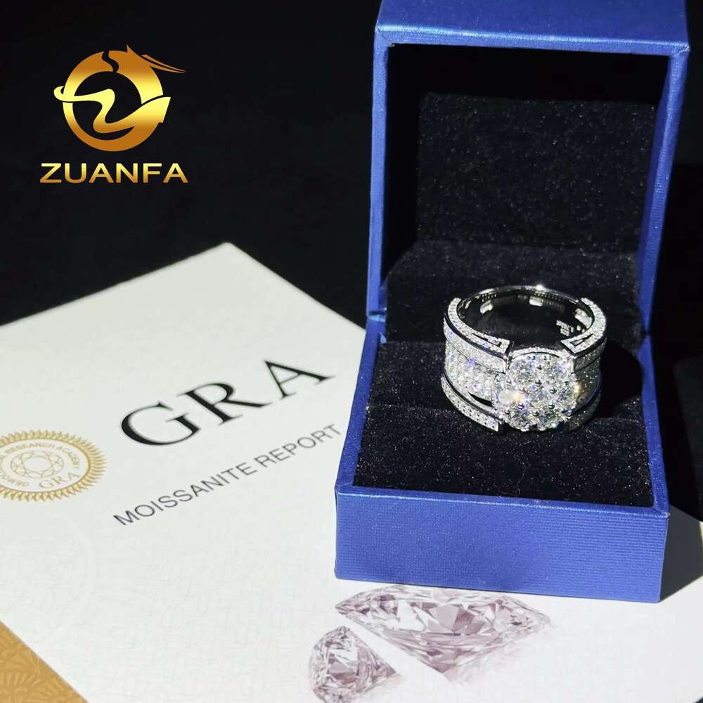 Zuanfa jewelry cluster silica pure silver ice out men's Cuban ring