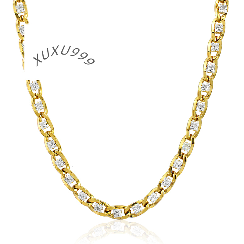 Hot Sale Stainless Steel Gold 39.5cm Necklaces with Sliver Shiny Crystal Stone Unisex Necklaces Men and Women Jewelry Gift