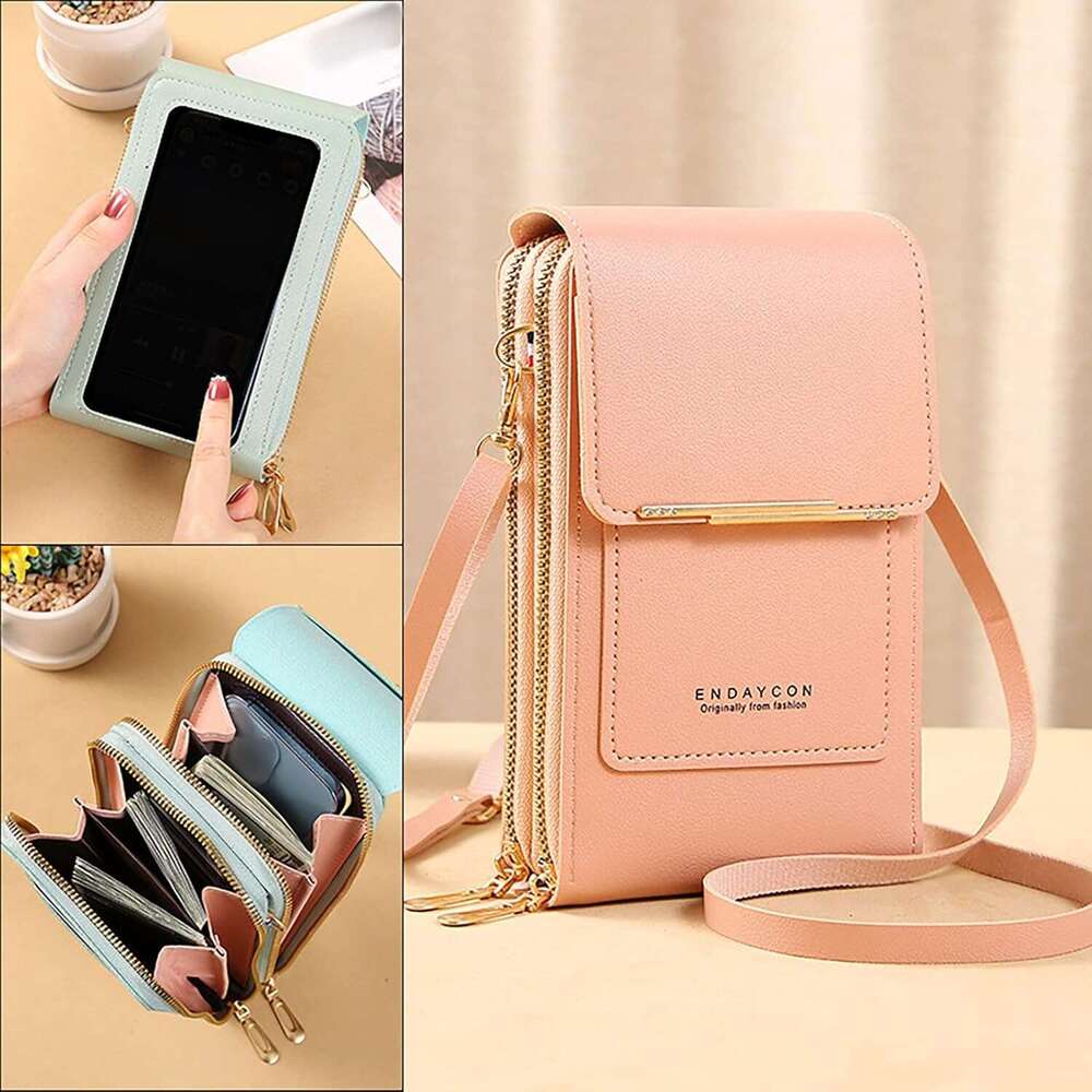 Bag Women Multi-Pockets, Leather Ladies Cross Body Handbags Phone Pouch with Long Strap Zips Card Slots Cellphone Shoulder Bags Coin Purse Wallet Blac
