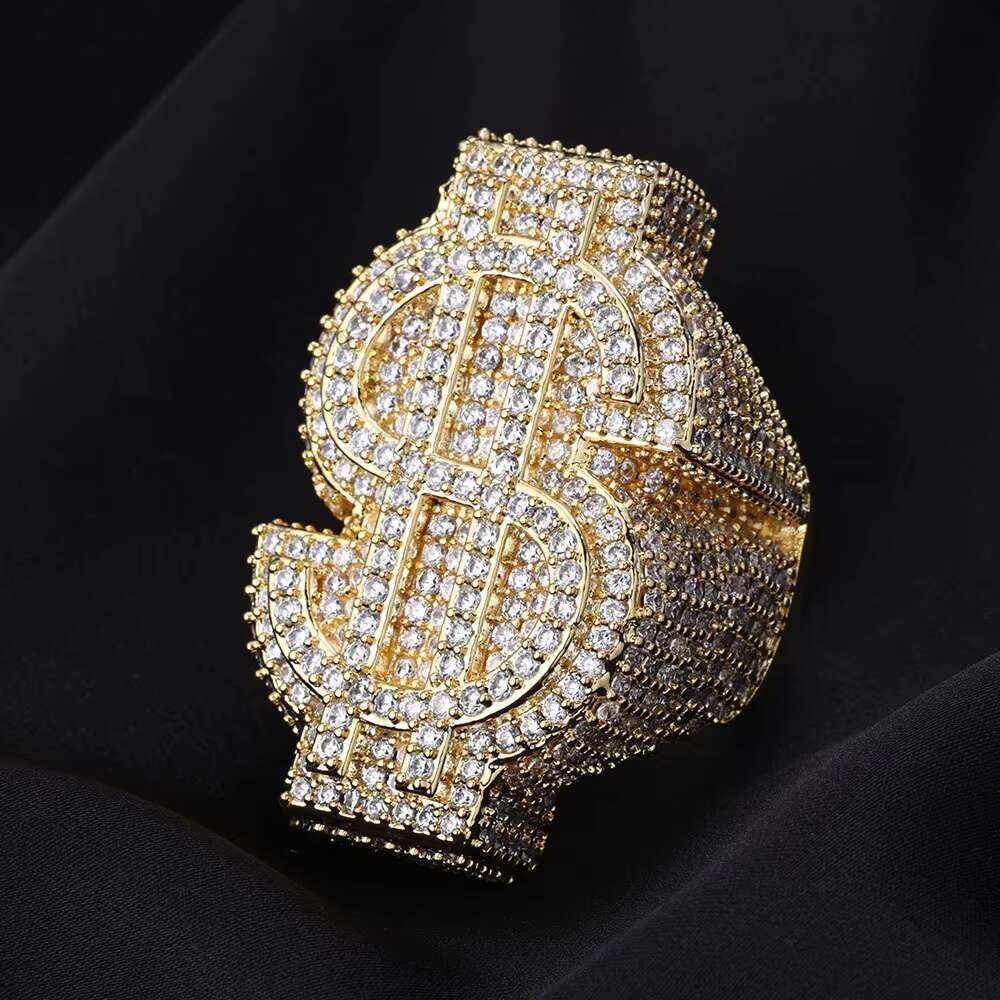 XY Men's Hip Hop Style Silica Ring with Zircon Dollar Logo Iced and Tested by Tester