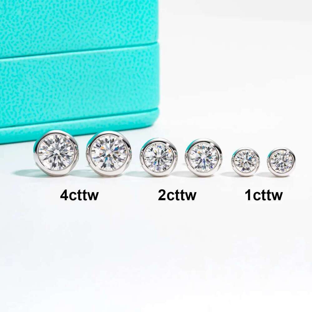 AnuJewel D Color Moissanite Bezel Stud Earrings Gold Plated Pendant Necklace Sterling Sier Set Customs Jewelry