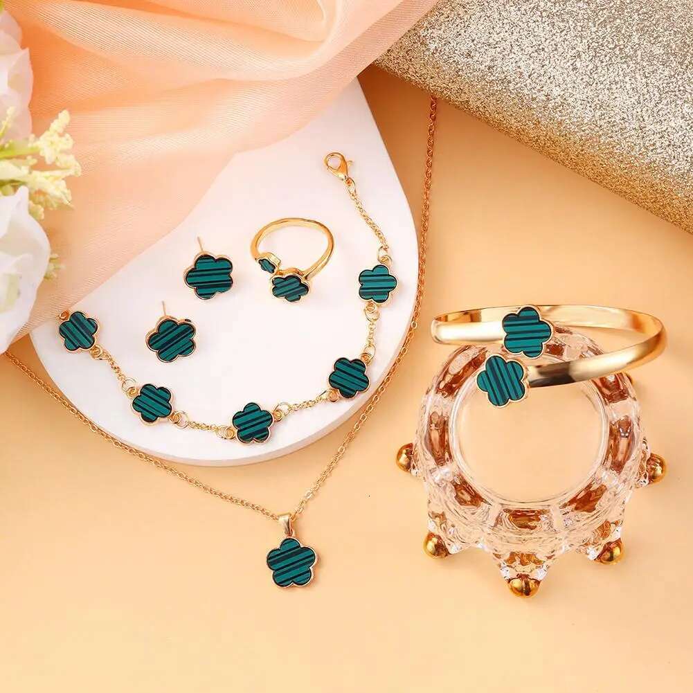 5 Pcs Set Jewelry Stainless Steel Five Leaf Clover 316L For Women Elegance French Niche Necklaces Bracelets Earrings