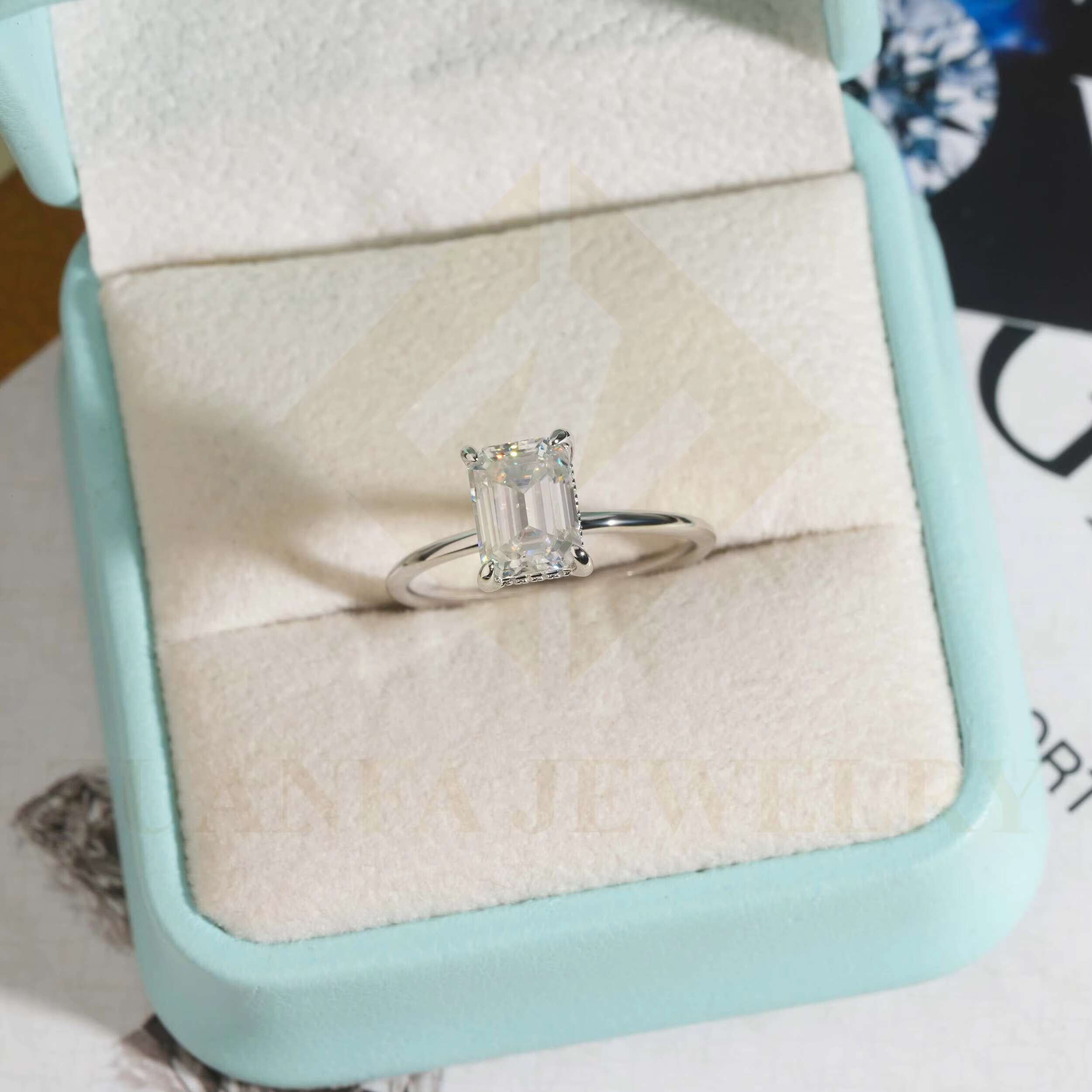 2ct Halo Setting Fancy Cut Solitaire Moissanite 18k White Gold Plated Wedding Ring Silver 925 Engagement Ring