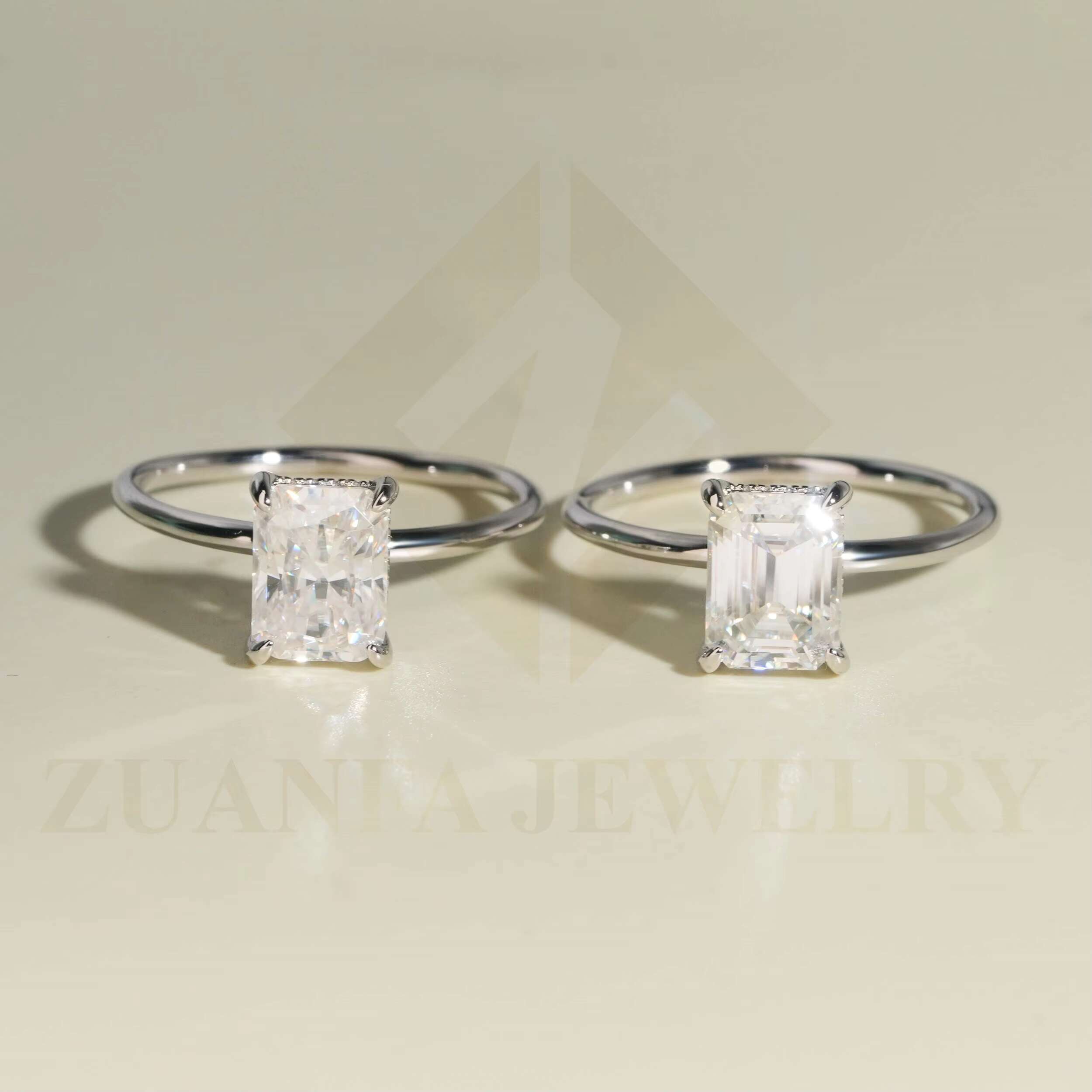 2ct Halo Setting Fancy Cut Solitaire Moissanite 18k White Gold Plated Wedding Ring Silver 925 Engagement Ring