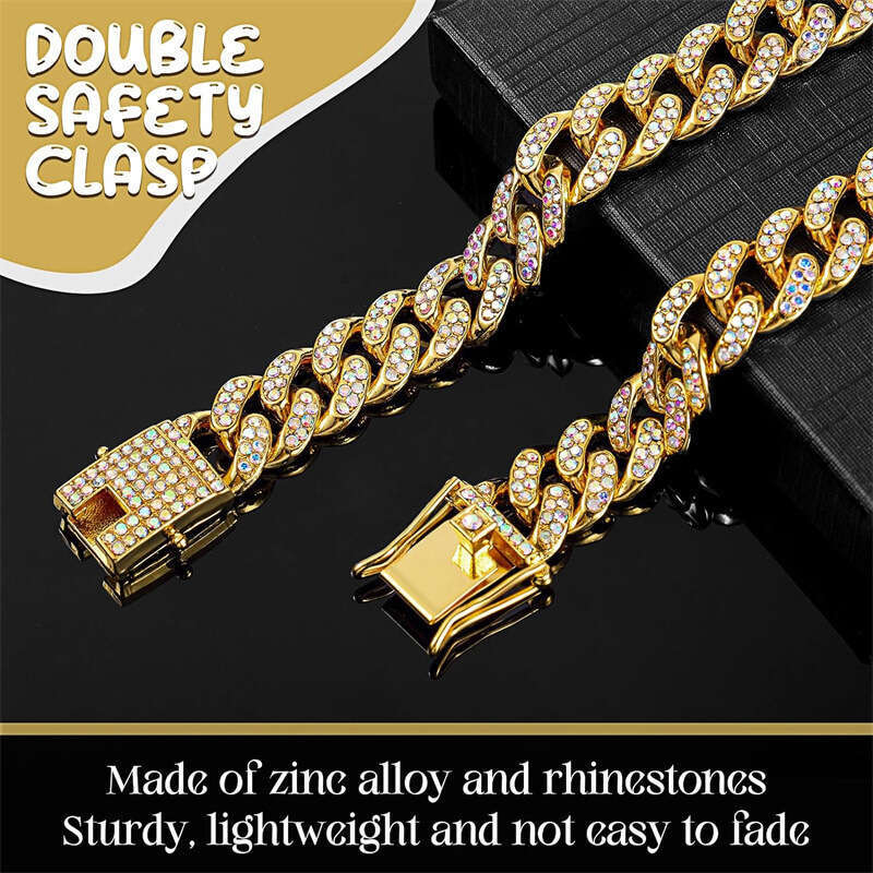 Pet necklace inlaid with dias Cuban collar dog chain buckle gold sier cool and handsome